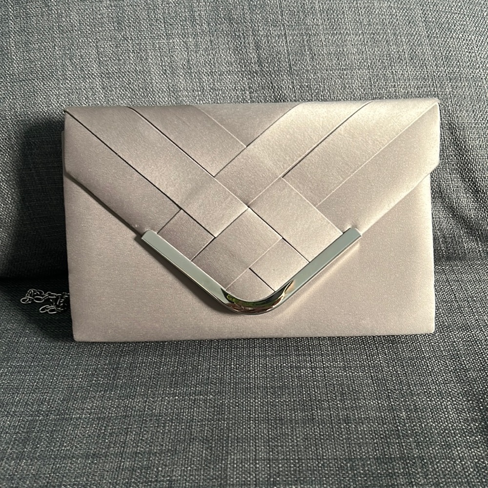 Satin clutch with silver hardware